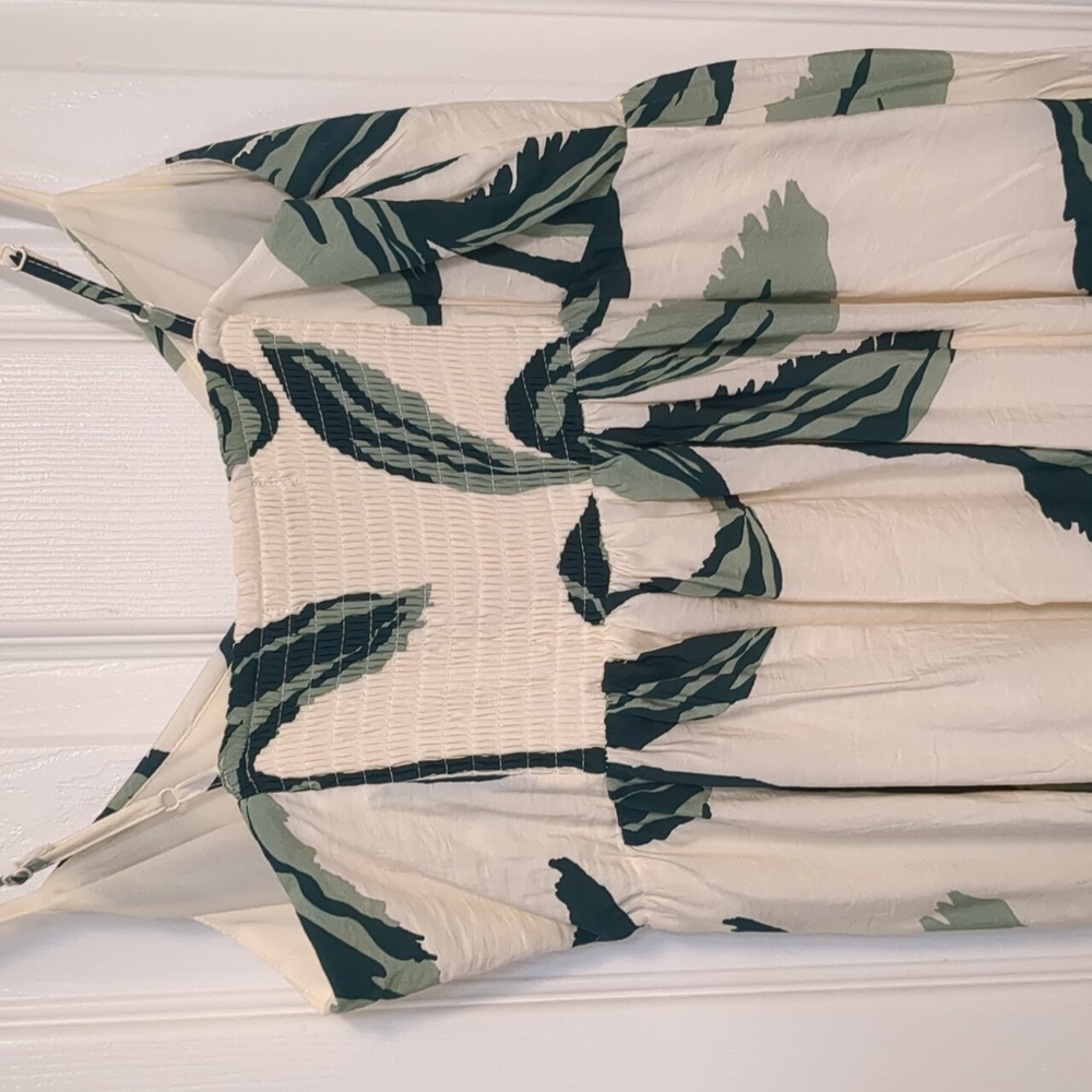 Palm Leaf Print Cream and Green Dress - Picture 3 of 4
